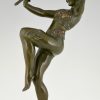Art deco bronzen beeld danseres met vogel