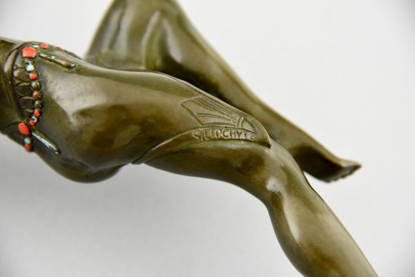 Bronze Art Deco danseuse au oiseau