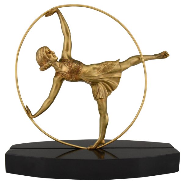 Art Deco sculpture en bronze danseuse au cerceau