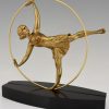 Art Deco sculpture en bronze danseuse au cerceau