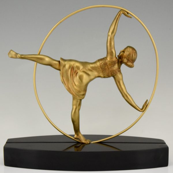 Art Deco bronze sculpture of a hoop dancer