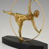 Art Deco sculpture en bronze danseuse au cerceau