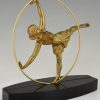 Art Deco sculpture en bronze danseuse au cerceau