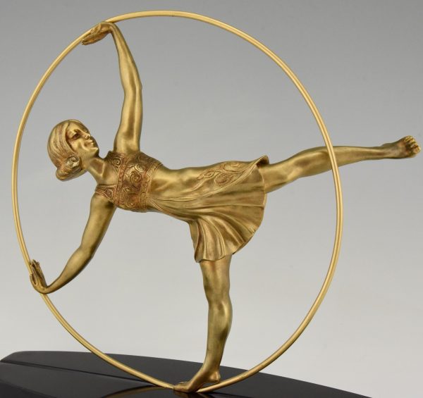 Art Deco bronze sculpture of a hoop dancer