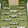 Art Deco set van 12 verzilverde messenleggers dieren in doos