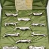 Art Deco set of 12 silvered animal knife rests in case