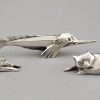 Art Deco set of 12 silvered animal knife rests in case