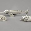 Art Deco set of 12 silvered animal knife rests in case