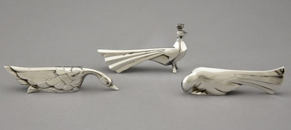 Art Deco set van 12 verzilverde messenleggers dieren in doos