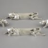 Art Deco set of 12 silvered animal knife rests in case