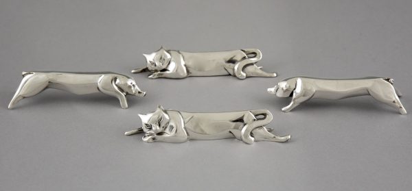 Art Deco 12 Messerbänkchen Tiere versilbert in Schatulle