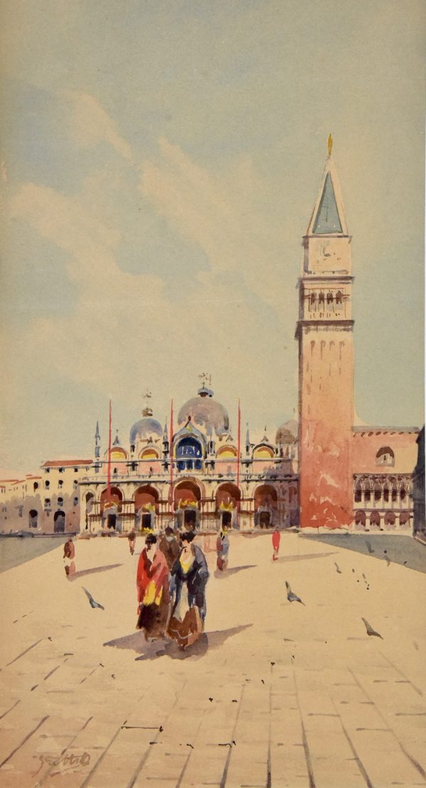 Aquarel Venetië, vrouwen op het San Marco plein