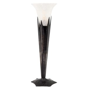 Art Deco Tischlampe Pâte de verre Glass und Schmiedeeisen