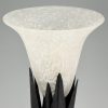Art Deco pâte de verre glass and iron table lamp tulip