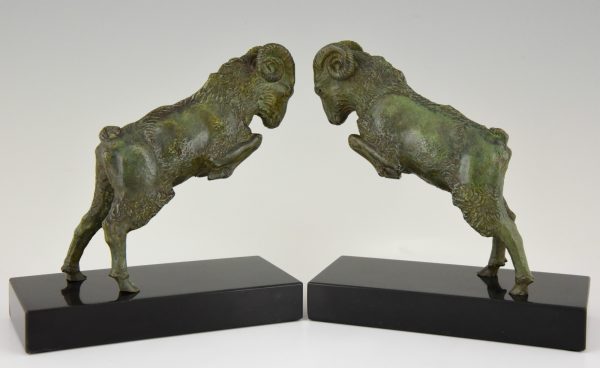 Art Deco bronze ram bookends