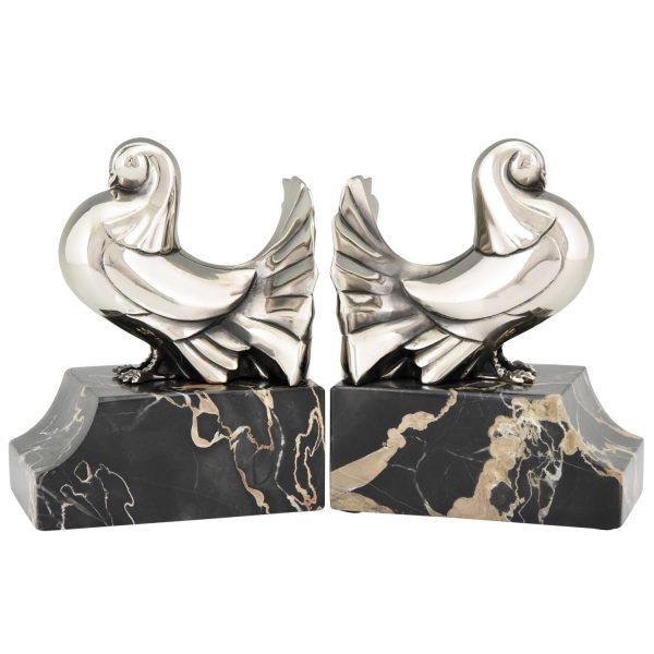 Art Deco silvered bronze dove bookends