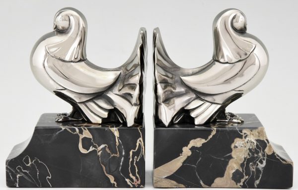 Art Deco silvered bronze dove bookends