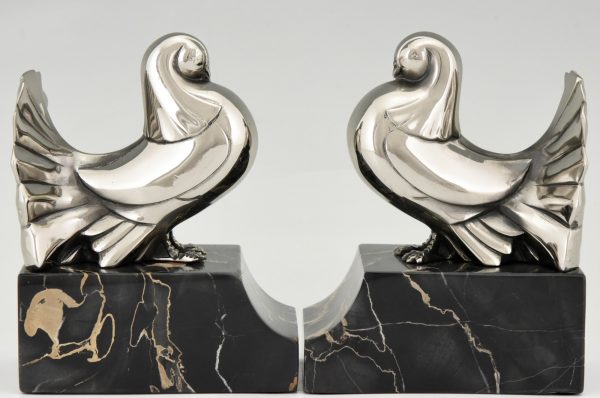 Art Deco silvered bronze dove bookends