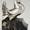 Art Deco silvered bronze dove bookends