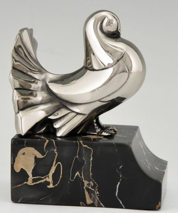 Art Deco silvered bronze dove bookends