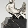 Serre livres Art Deco bronze argenté pigeon