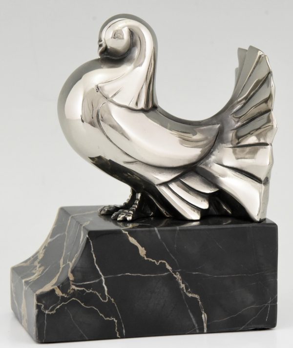 Art Deco Buchstütze Bronze versilbert Taube