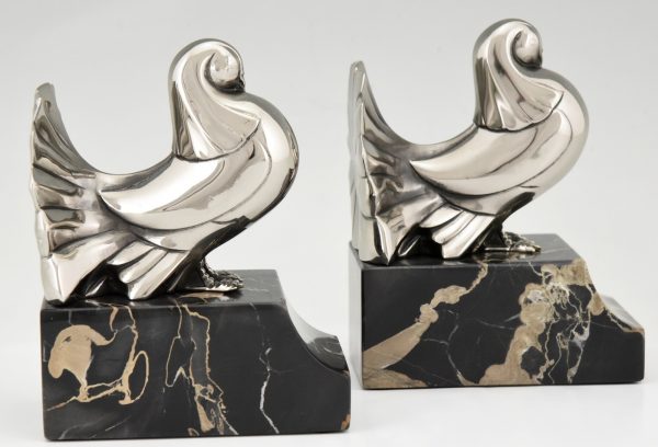 Art Deco silvered bronze dove bookends