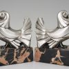 Art Deco Buchstütze Bronze versilbert Taube