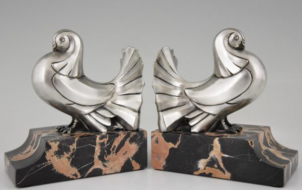 Art Deco silvered bronze dove bookends