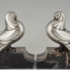 Art Deco silvered bronze dove bookends