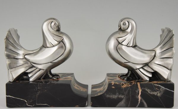 Art Deco silvered bronze dove bookends