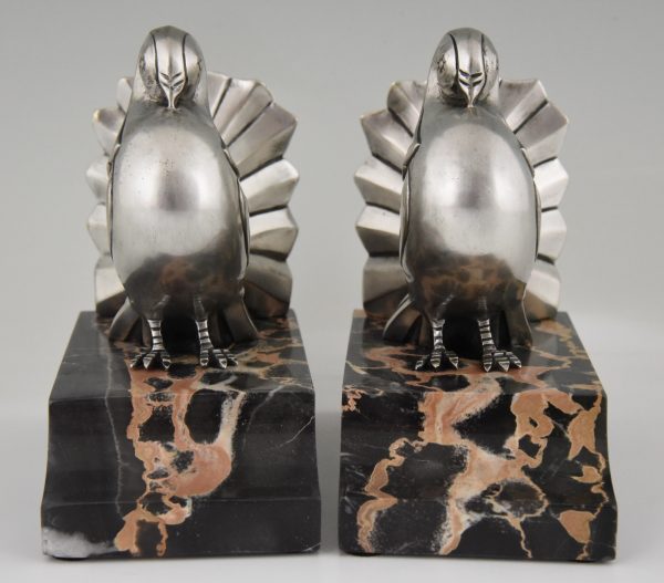 Art Deco silvered bronze dove bookends