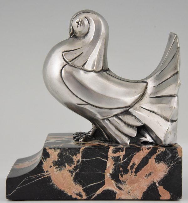 Art Deco Buchstütze Bronze versilbert Taube
