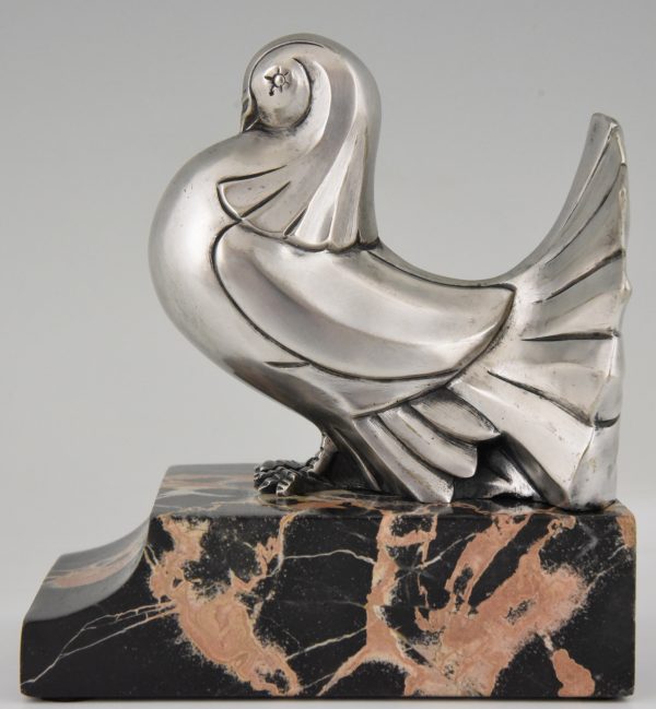 Art Deco silvered bronze dove bookends