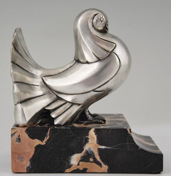 Art Deco Buchstütze Bronze versilbert Taube