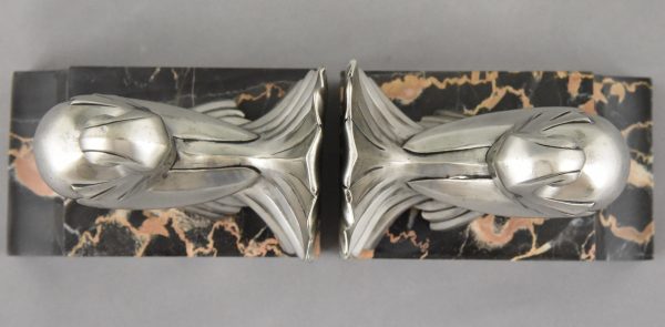 Art Deco silvered bronze dove bookends