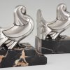 Art Deco verzilverd bronzen boekensteunen duiven