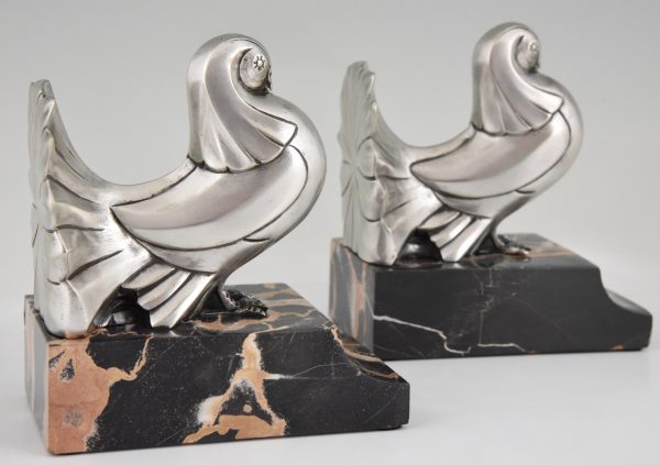 Art Deco silvered bronze dove bookends