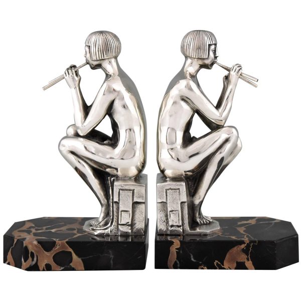 Art Deco silvered bronze nude bookends