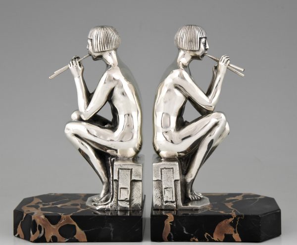 Art Deco silvered bronze nude bookends