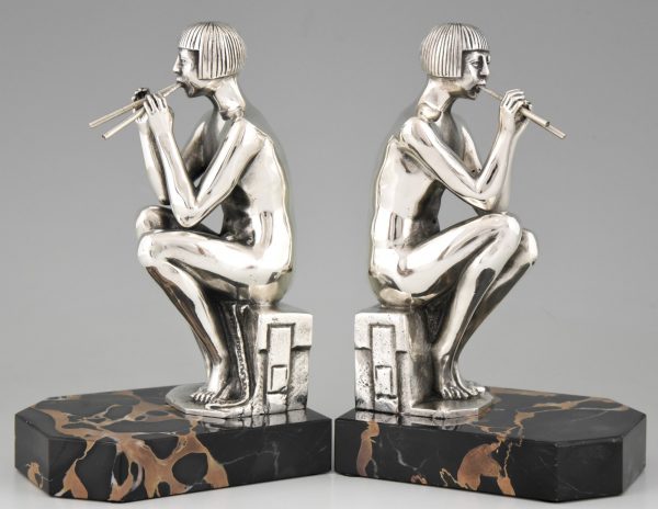 Art Deco silvered bronze nude bookends