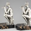 Art Deco silvered bronze nude bookends