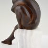 Sculpture en bronze homme assis sur socle en marbre