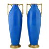 Une paire de vases Art Deco en ceramique blue et bronze