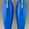 Pair of Art Deco ceramic and bronze vases with blue crackle glaze