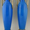 Pair of Art Deco ceramic and bronze vases with blue crackle glaze