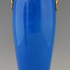 Pair of Art Deco ceramic and bronze vases with blue crackle glaze