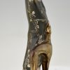 Art Deco bronzen beeld elegant dame met windhond.