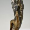 Art Deco bronzen beeld elegant dame met windhond.