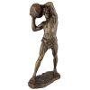 Antique bronze sculpture strong man, male nude with stone